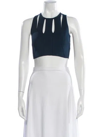 Pre-owned Cushnie Crew Neck Sleeveless Crop Top In Blue