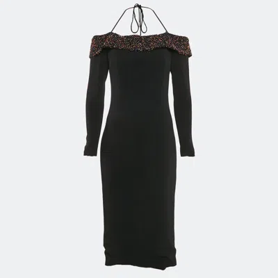 Cushnie Et Ochs Black Embellished Crepe Off-shoulder Midi Dress