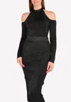 Cushnie Et Ochs Halter Neck Cold-shoulder Metallic-knit Bodysuit In Black