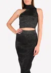 Cushnie Et Ochs One-shoulder Mock Neck Metallic-knit Crop Top In Black