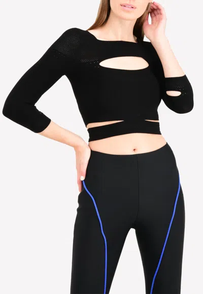 Cushnie Et Ochs Slashed Knit Crop Top In Animal Print