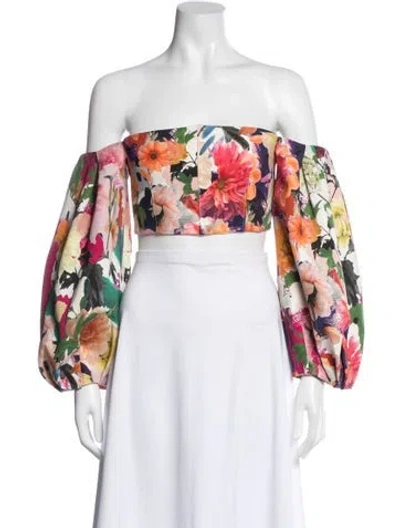 Pre-owned Cushnie Floral Print Off-the-shoulder Crop Top W/ Tags In Multi