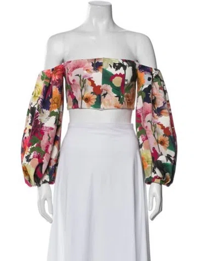 Pre-owned Cushnie Floral Print Off-the-shoulder Crop Top W/ Tags In Multi