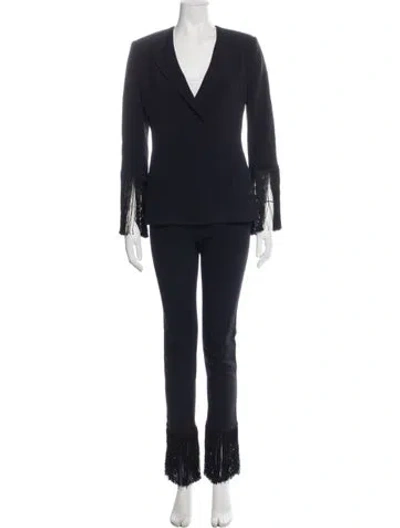 Pre-owned Cushnie Fringe Trim Accent Pant Set In Black