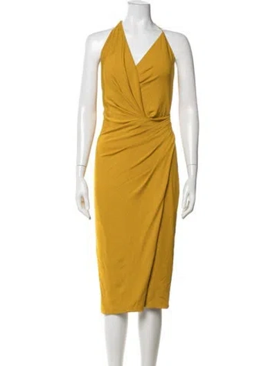 Pre-owned Cushnie Halterneck Midi Length Dress In Yellow