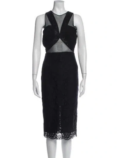 Pre-owned Cushnie Lace Pattern Midi Length Dress In Black