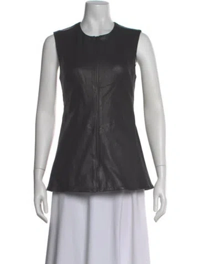 Pre-owned Cushnie Leather Crew Neck Top In Black