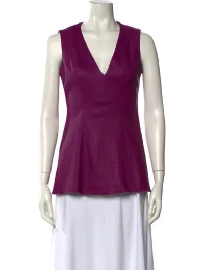 Pre-owned Cushnie Leather V-neck Top In Purple