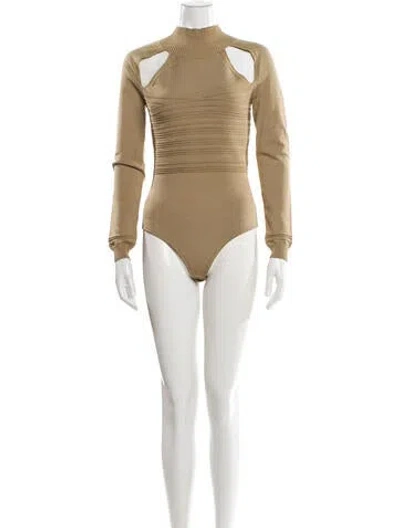 Pre-owned Cushnie Mock Neck Long Sleeve Bodysuit In Neutral