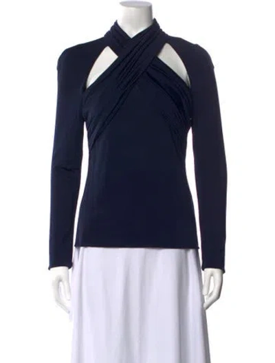 Pre-owned Cushnie Mock Neck Long Sleeve Top In Blue