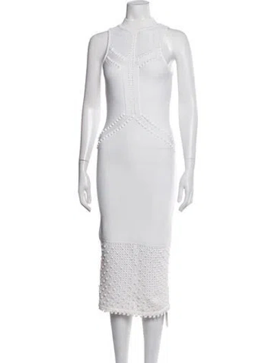 Pre-owned Cushnie Mock Neck Midi Length Dress In White