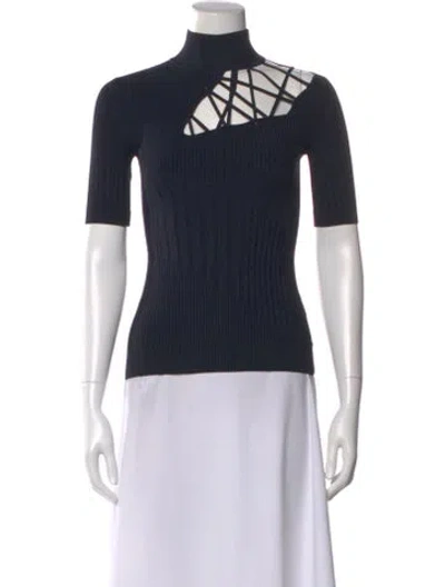 Pre-owned Cushnie Mock Neck Short Sleeve Top In Blue