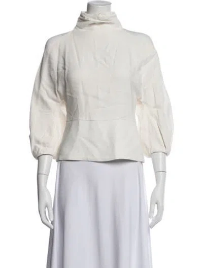 Pre-owned Cushnie Mock Neck Three-quarter Sleeve Top In Neutrals