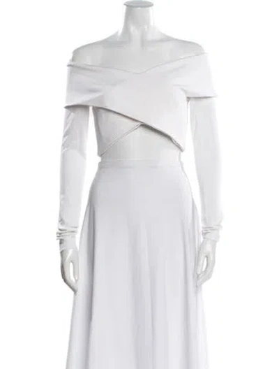 Pre-owned Cushnie Off-the-shoulder Long Sleeve Crop Top In White