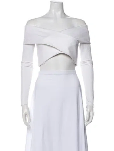 Pre-owned Cushnie Off-the-shoulder Long Sleeve Crop Top In White