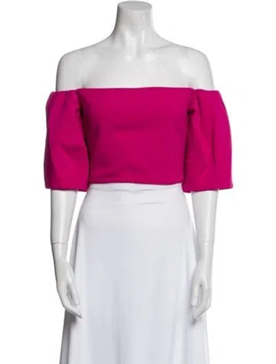 Pre-owned Cushnie Off-the-shoulder Short Sleeve Crop Top In Pink