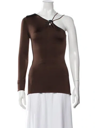 Pre-owned Cushnie One-shoulder Long Sleeve Top In Brown