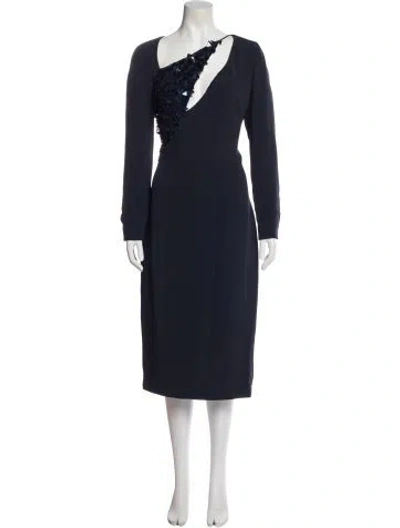 Pre-owned Cushnie One-shoulder Midi Length Dress In Blue