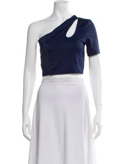 Pre-owned Cushnie One-shoulder Short Sleeve Crop Top W/ Tags In Blue