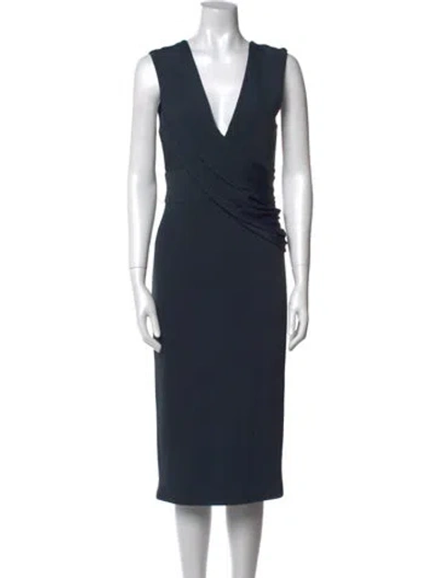 Pre-owned Cushnie Plunge Neckline Midi Length Dress In Blue