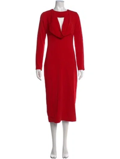 Pre-owned Cushnie Plunge Neckline Midi Length Dress In Red