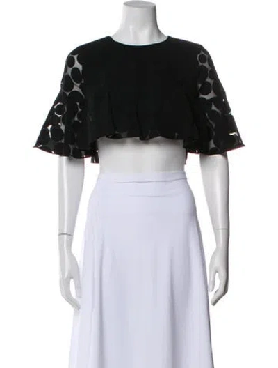 Pre-owned Cushnie Polka Dot Print Crew Neck Crop Top In Black