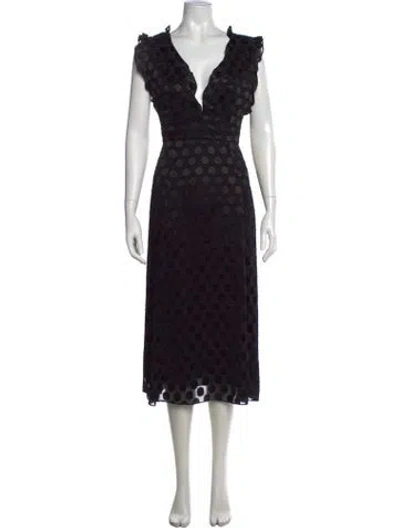 Pre-owned Cushnie Polka Dot Print Midi Length Dress In Black