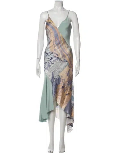 Pre-owned Cushnie Printed Long Dress In Green