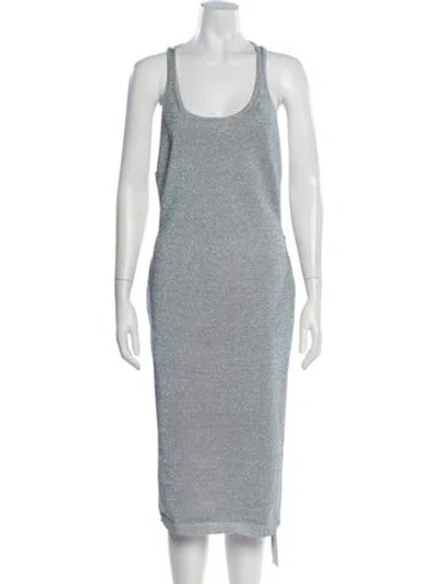Pre-owned Cushnie Scoop Neck Midi Length Dress In Metallic/silver