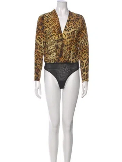 Pre-owned Cushnie Silk Animal Print Bodysuit In Neutral