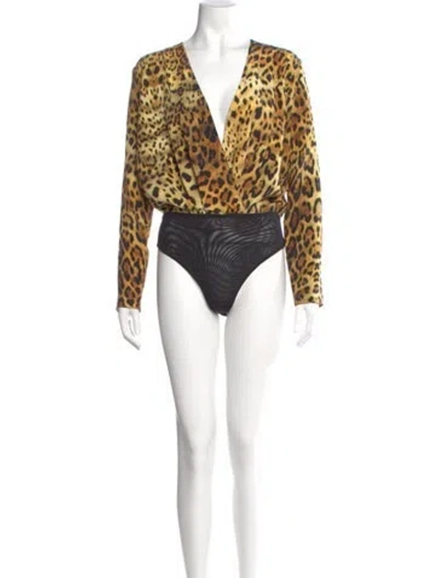 Pre-owned Cushnie Silk Animal Print Bodysuit In Neutral