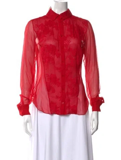 Pre-owned Cushnie Silk Lace Pattern Blouse In Red
