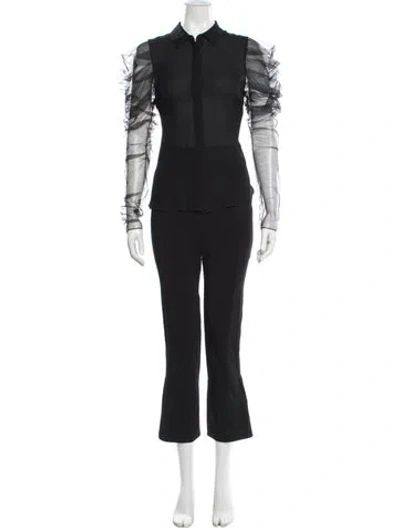 Pre-owned Cushnie Silk Mesh Accents Pant Set In Black