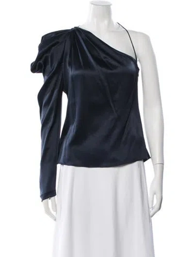 Pre-owned Cushnie Silk One-shoulder Top In Blue