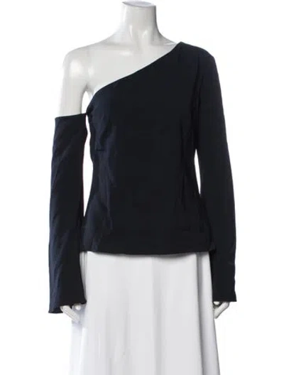 Pre-owned Cushnie Silk One-shoulder Top In Blue