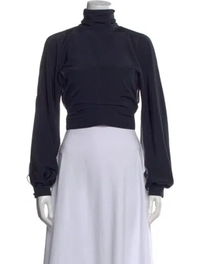 Pre-owned Cushnie Silk Turtleneck Crop Top In Blue