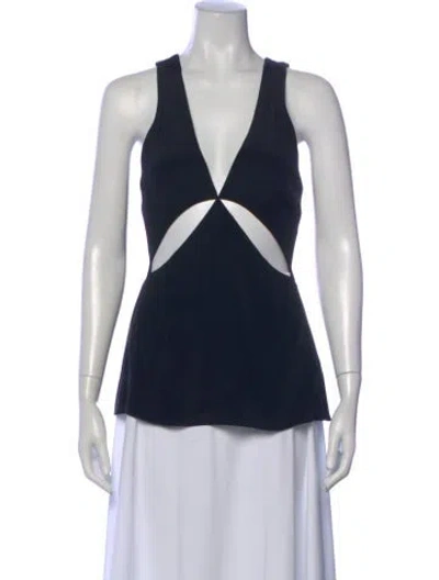 Pre-owned Cushnie Silk V-neck Top In Blue