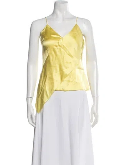 Pre-owned Cushnie Silk V-neck Top In Yellow