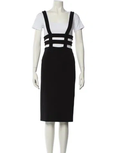 Pre-owned Cushnie Square Neckline Midi Length Dress In Black