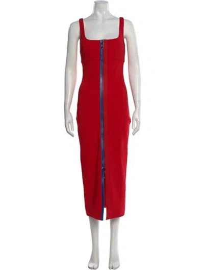Pre-owned Cushnie Square Neckline Midi Length Dress In Red