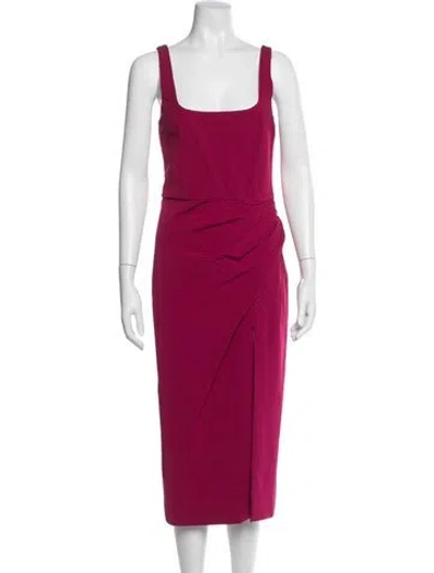 Pre-owned Cushnie Square Neckline Midi Length Dress In Red