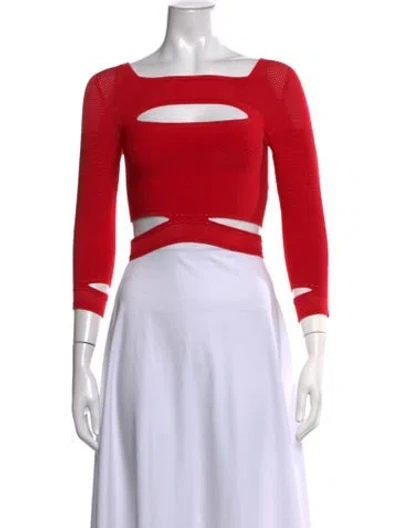 Pre-owned Cushnie Square Neckline Three-quarter Sleeve Crop Top In Red