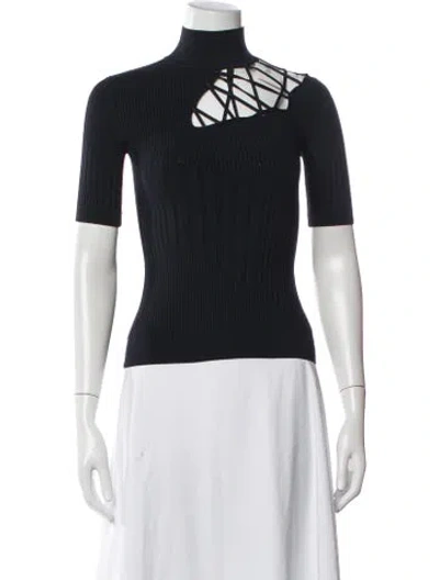 Pre-owned Cushnie Turtleneck Short Sleeve Top In Blue