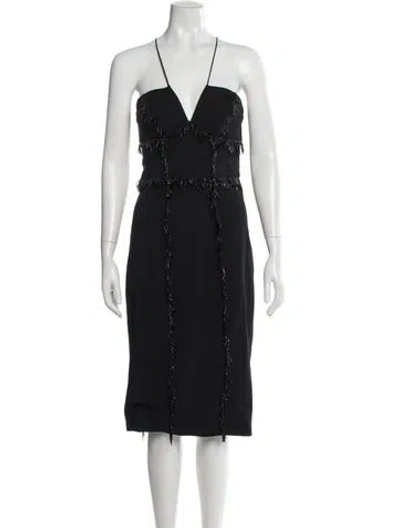Pre-owned Cushnie V-neck Knee-length Dress In Black
