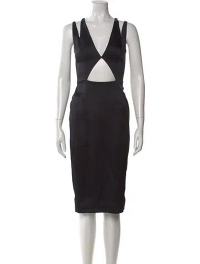 Pre-owned Cushnie V-neck Knee-length Dress In Black