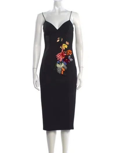 Pre-owned Cushnie V-neck Knee-length Dress In Black