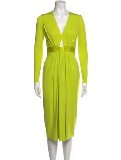 Pre-owned Cushnie V-neck Knee-length Dress In Green