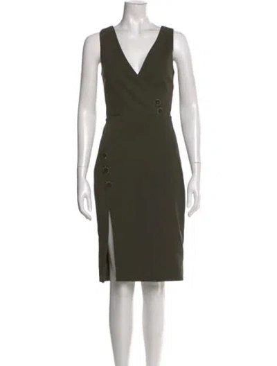 Pre-owned Cushnie V-neck Knee-length Dress In Green
