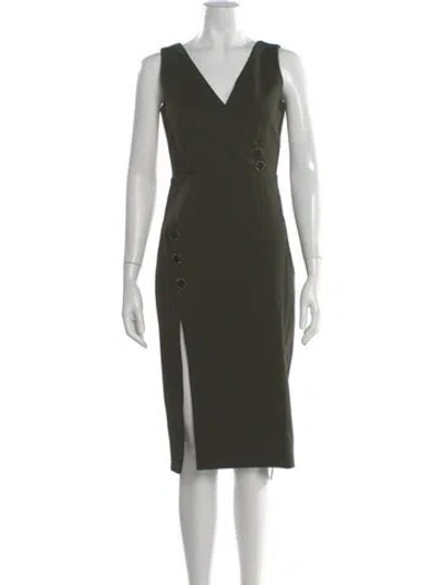 Pre-owned Cushnie V-neck Knee-length Dress In Green