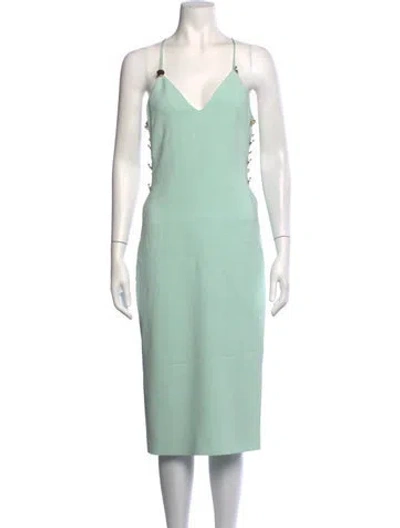 Pre-owned Cushnie V-neck Knee-length Dress In Green